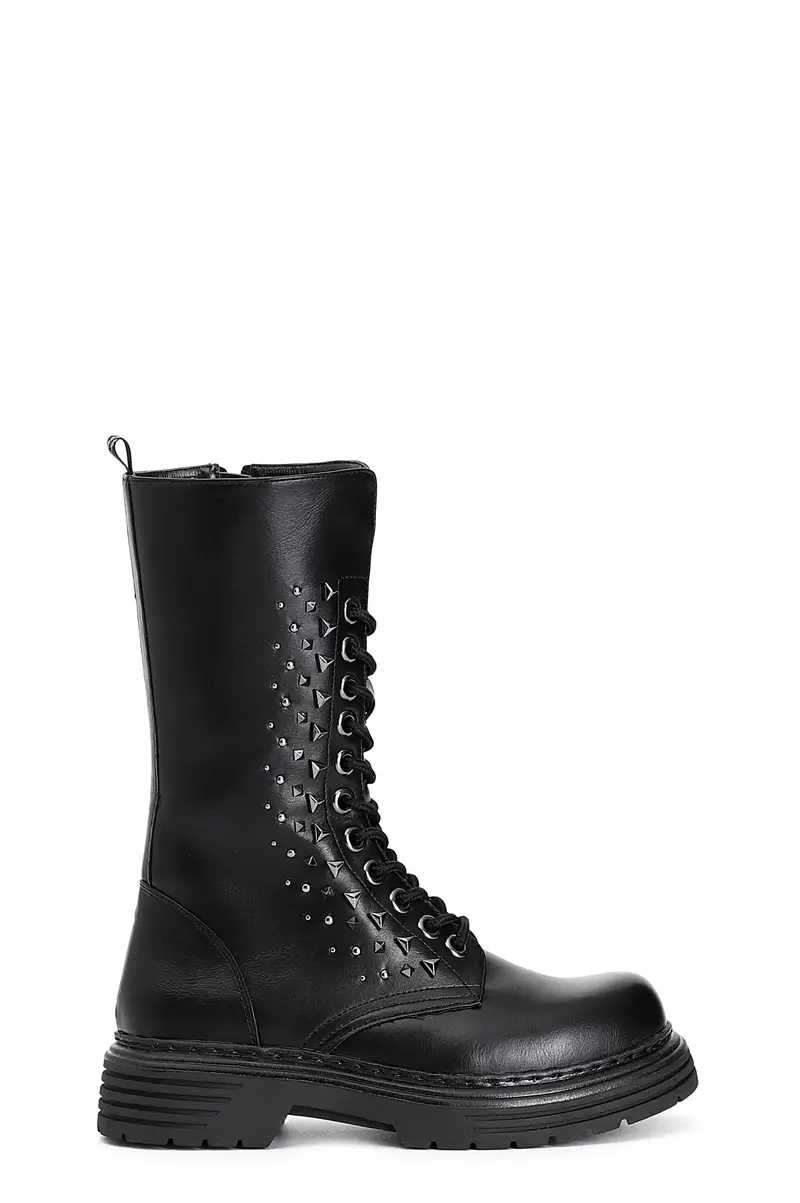 stivaletto allacciato in similpelle con accessori nero 36