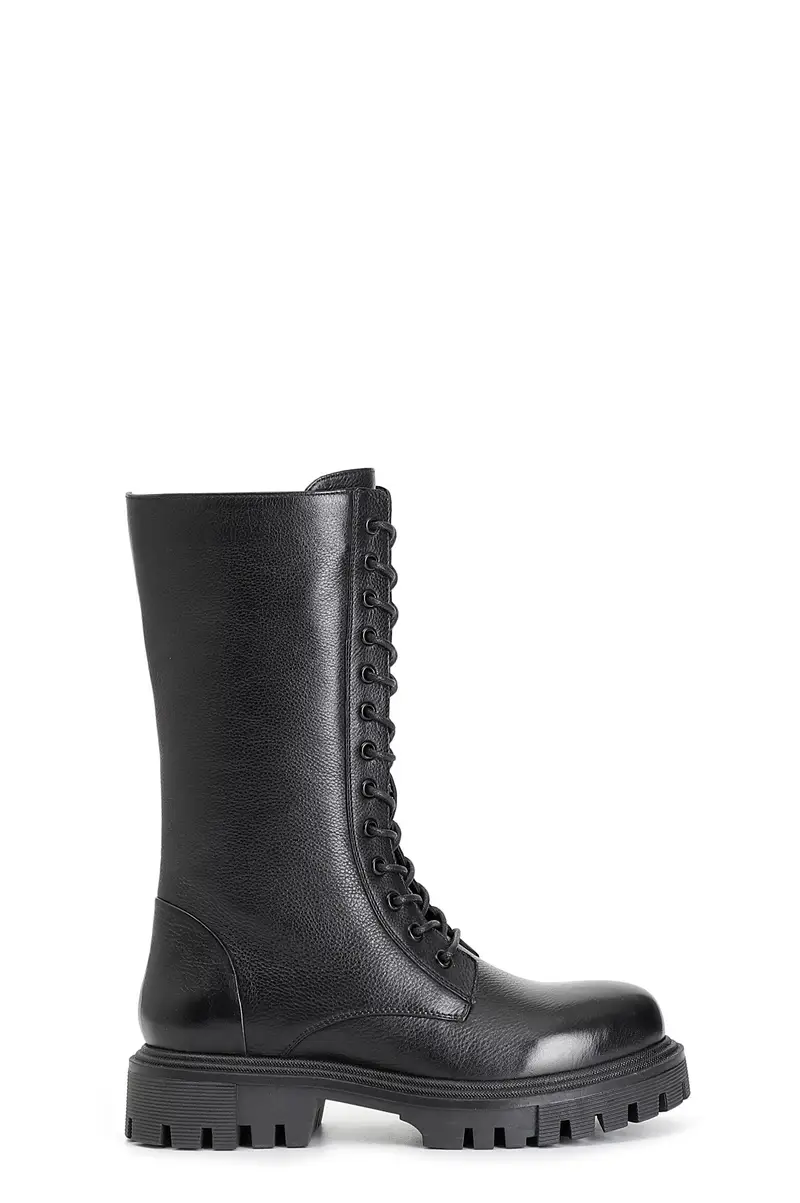 stivaletto donna 3/4 in pelle con lacci nero 36