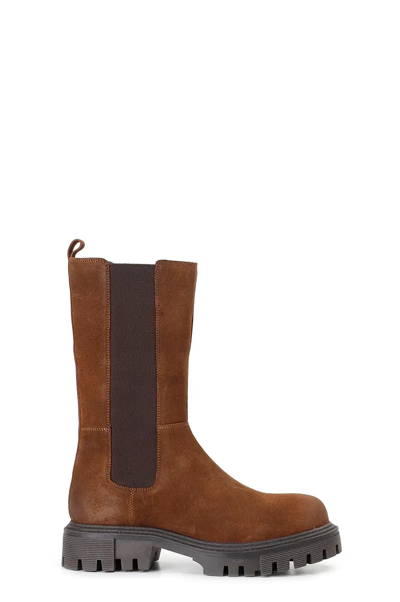 stivaletto donna in pelle scamosciata con elastico cognac 37