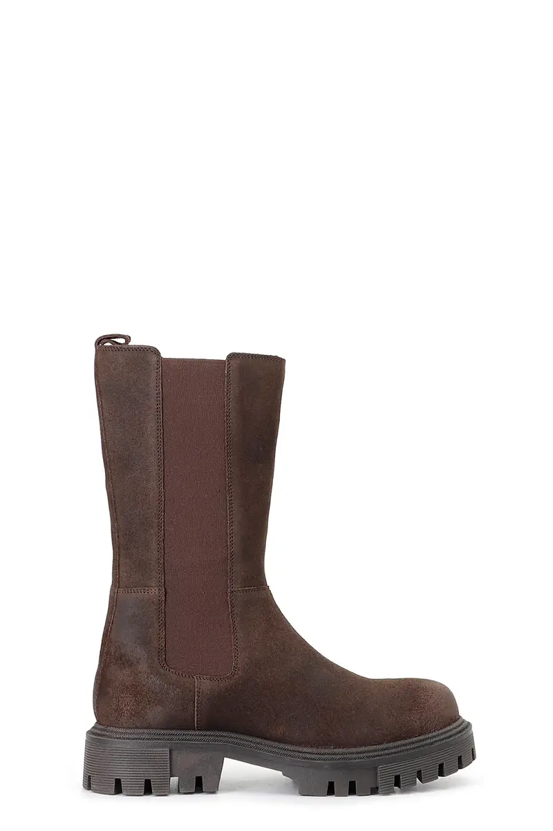 stivaletto donna in pelle scamosciata con elastico t.moro 40