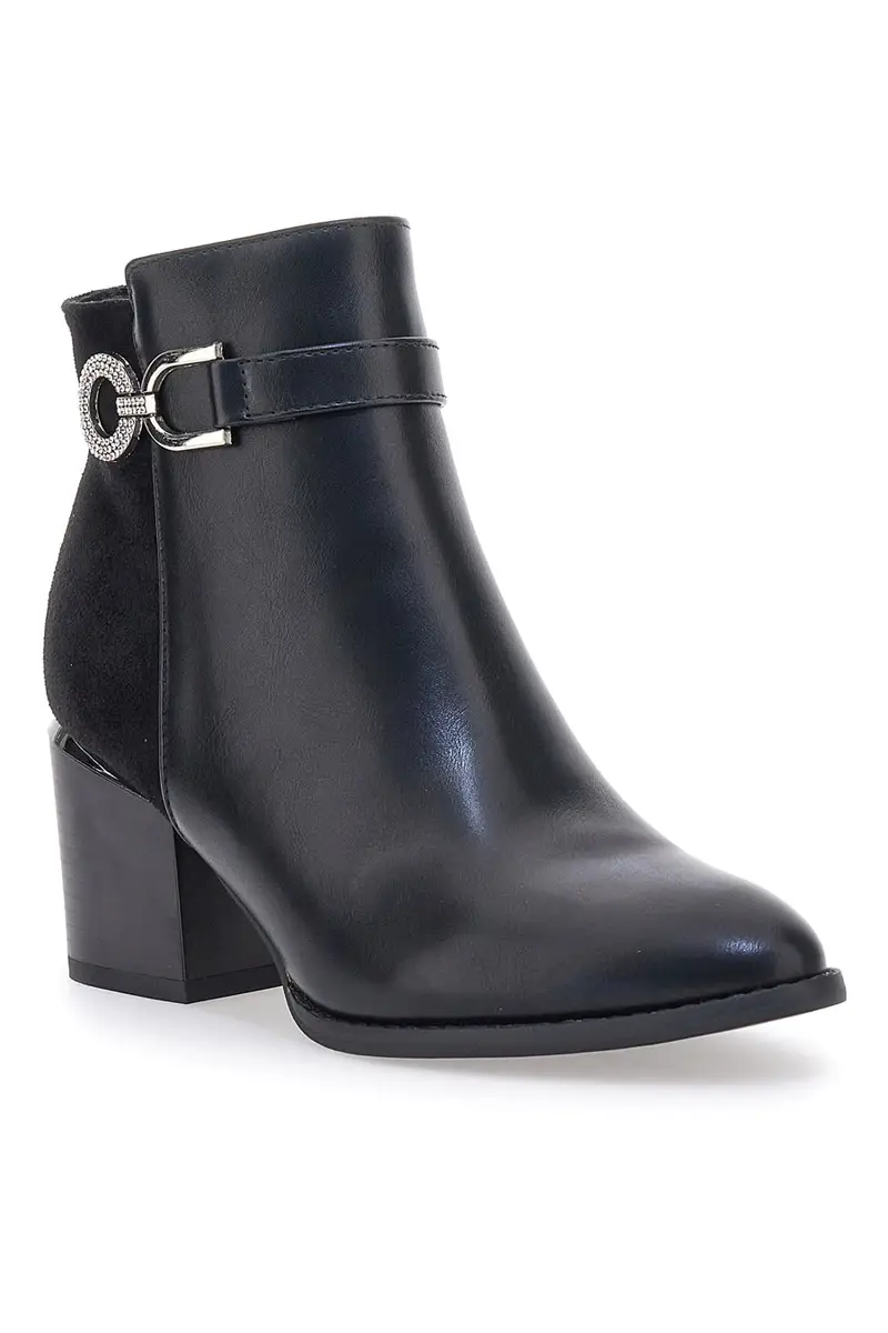 Stivaletto nero con tacco a blocco e morsetto argento THE FIRST 487 miniatura 2