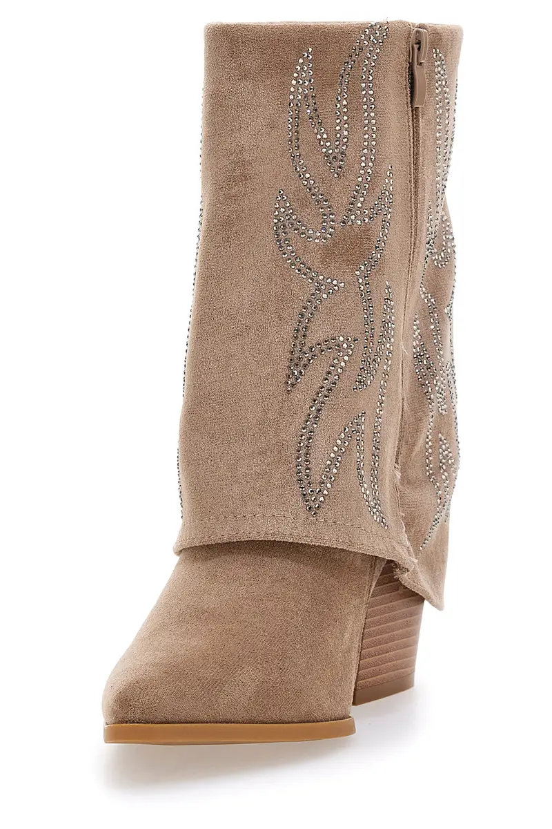 Stivali Texani Beige A Punta con Brillantini THE FIRST 507 miniatura 3