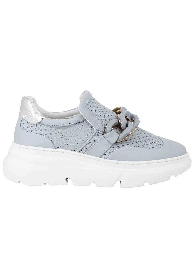 Sneakers donna in pelle celeste forata con catena tono su tono Donna LAILA PSMCLO