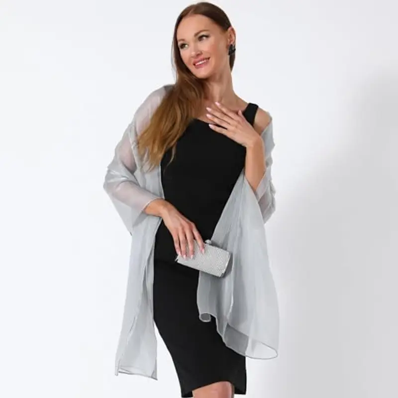 Stola da donna in chiffon, elegante, leggera, morbida, grandi dimensioni, per abito da sera miniatura 2