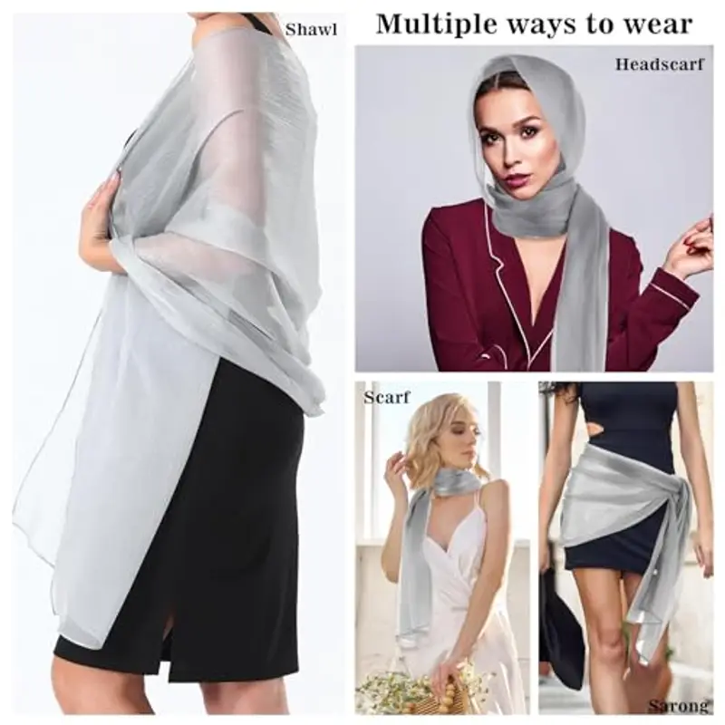 Stola da donna in chiffon, elegante, leggera, morbida, grandi dimensioni, per abito da sera miniatura 3