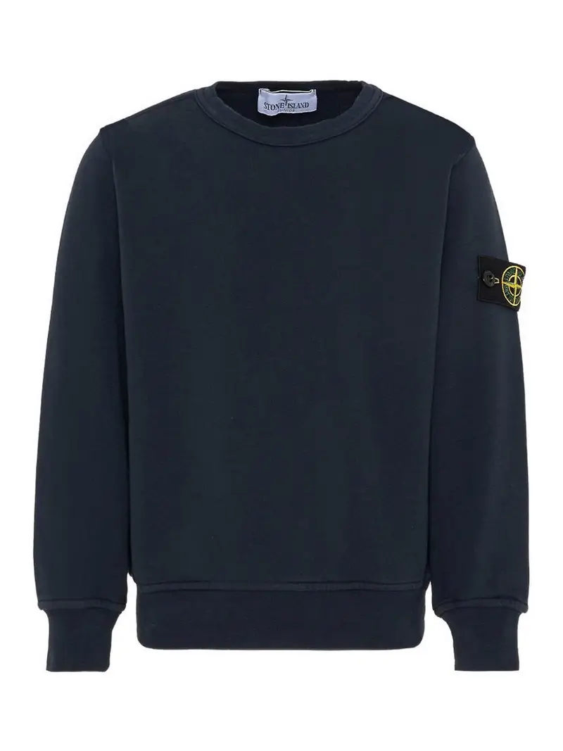 Felpa Girocollo Con Applicazione Blu