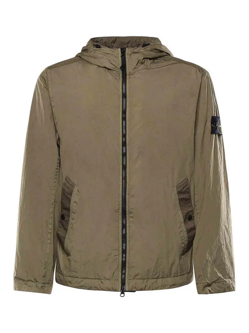 Giacca In Rep Di Nylon Con Logo Verde