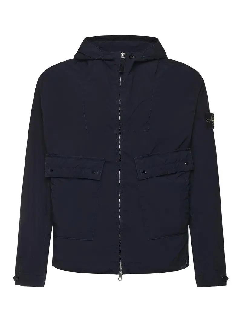 Giubbotto Con Cappuccio Con Logo Blu