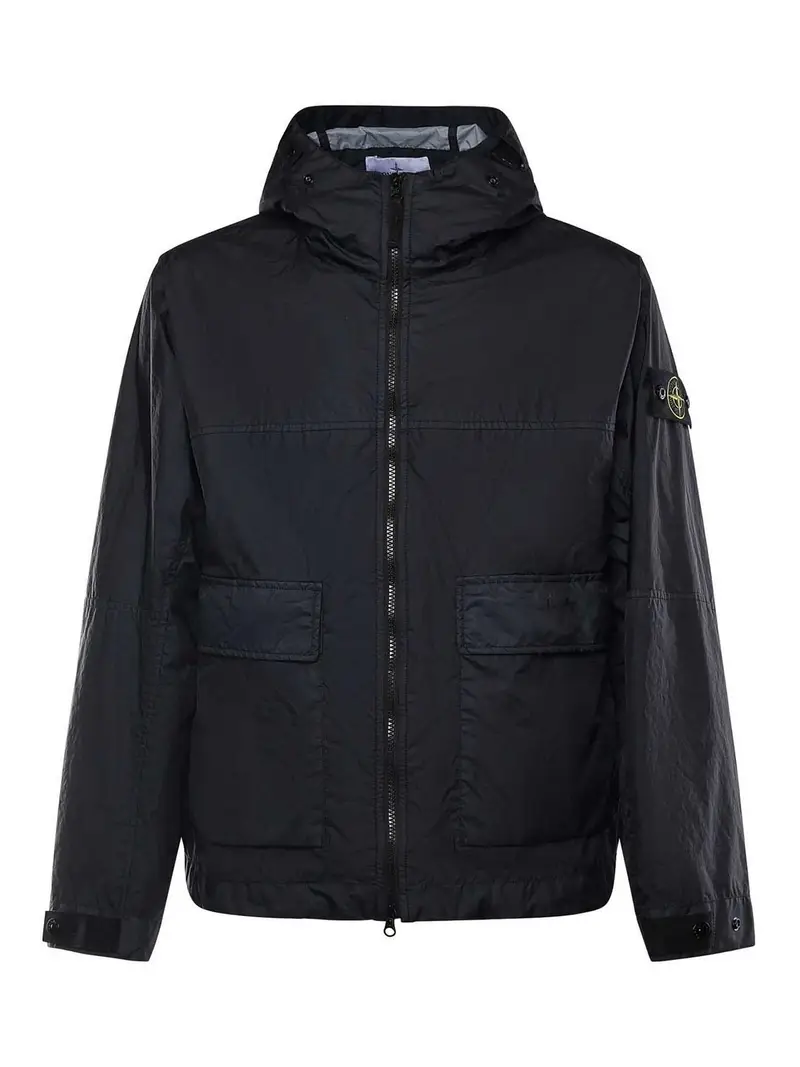 Giubbotto Con Cappuccio In Nylon Con Logo Blu