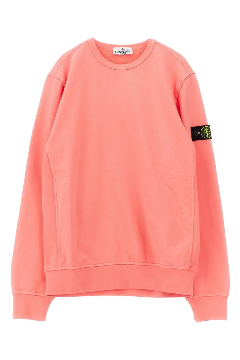 Stone Island Junior Maglia Rosa in Cotone Garzato
