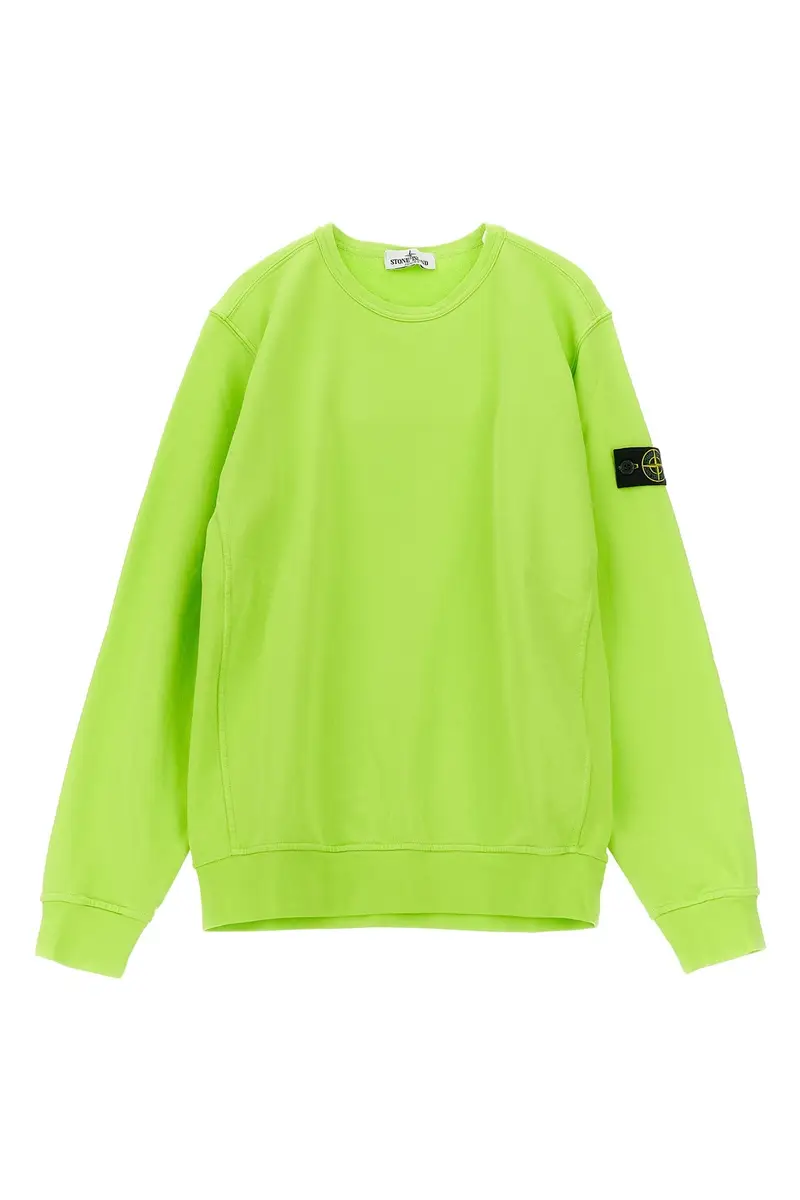 Stone Island Junior Maglia Verde in Cotone Garzato
