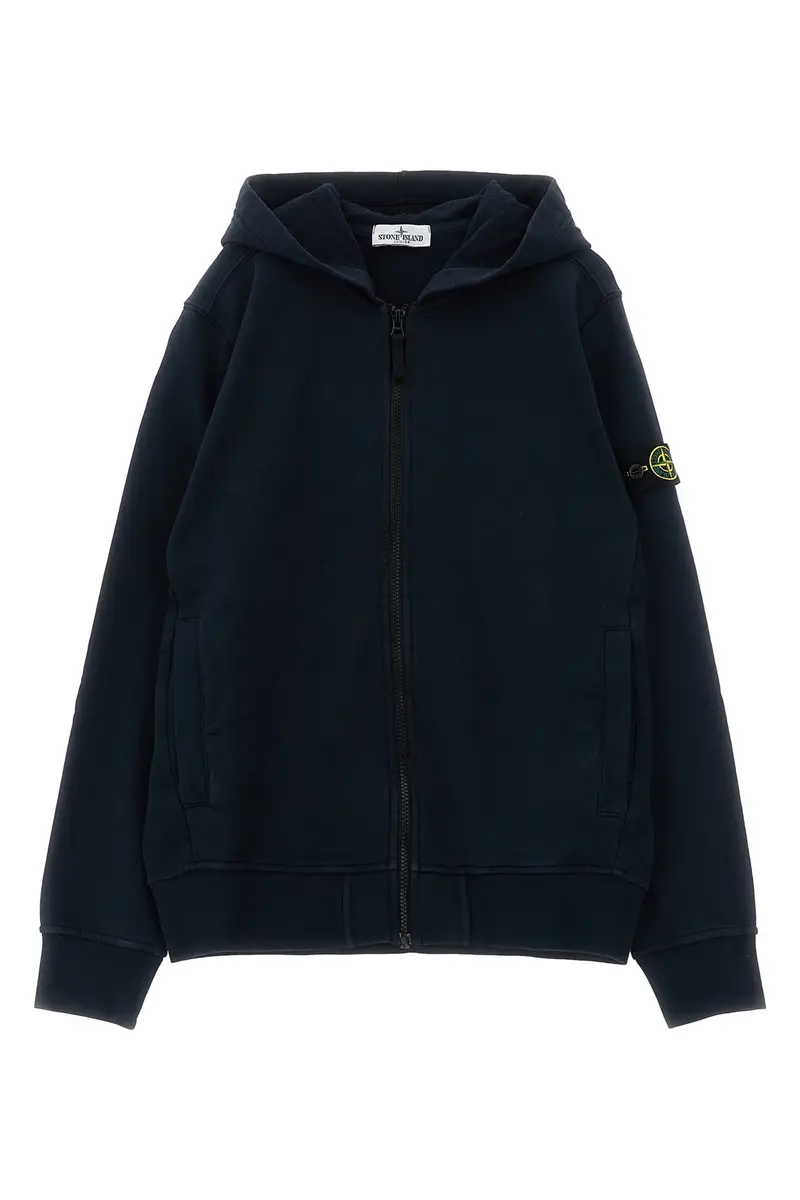 Stone Island Junior Felpa con Cappuccio Blu in Cotone