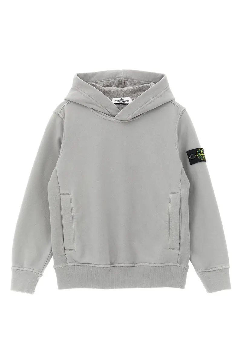 Felpa Con Cappuccio Badge Logo Grigio