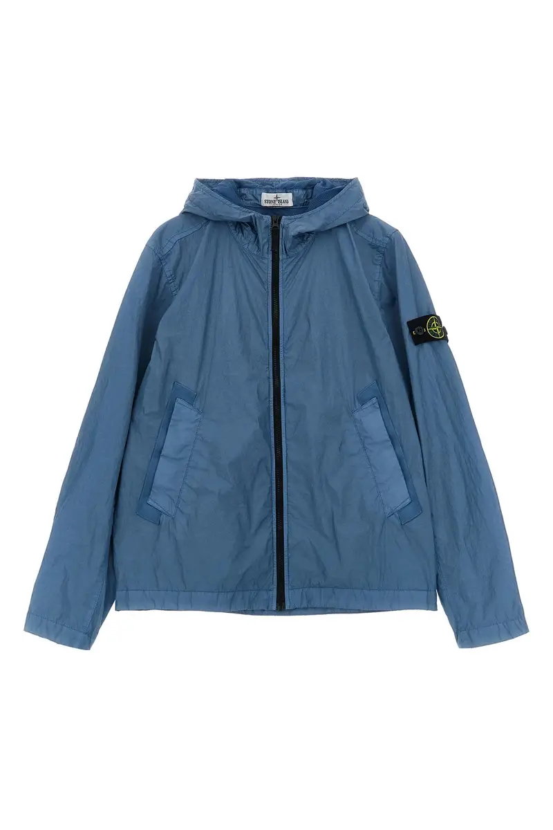 Stone Island Junior Giacca Nylon Effetto Stropicciato Blu