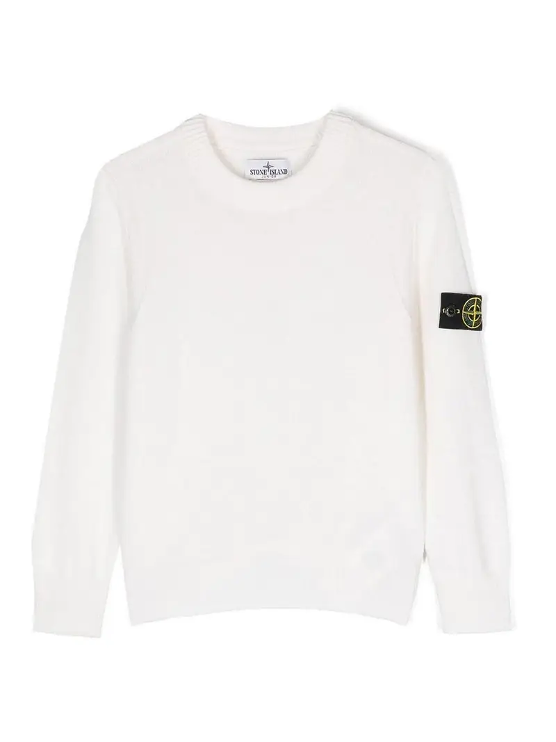 Maglione girocollo a maglia aperta Celeste Bianco