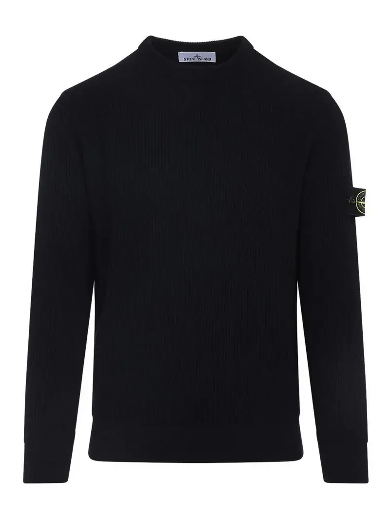 Maglione a tortleneck in lana a costola Blu scuro