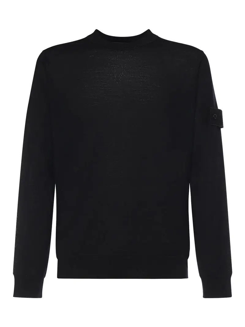 Maglione Girocollo In Lana Con Logo Nero