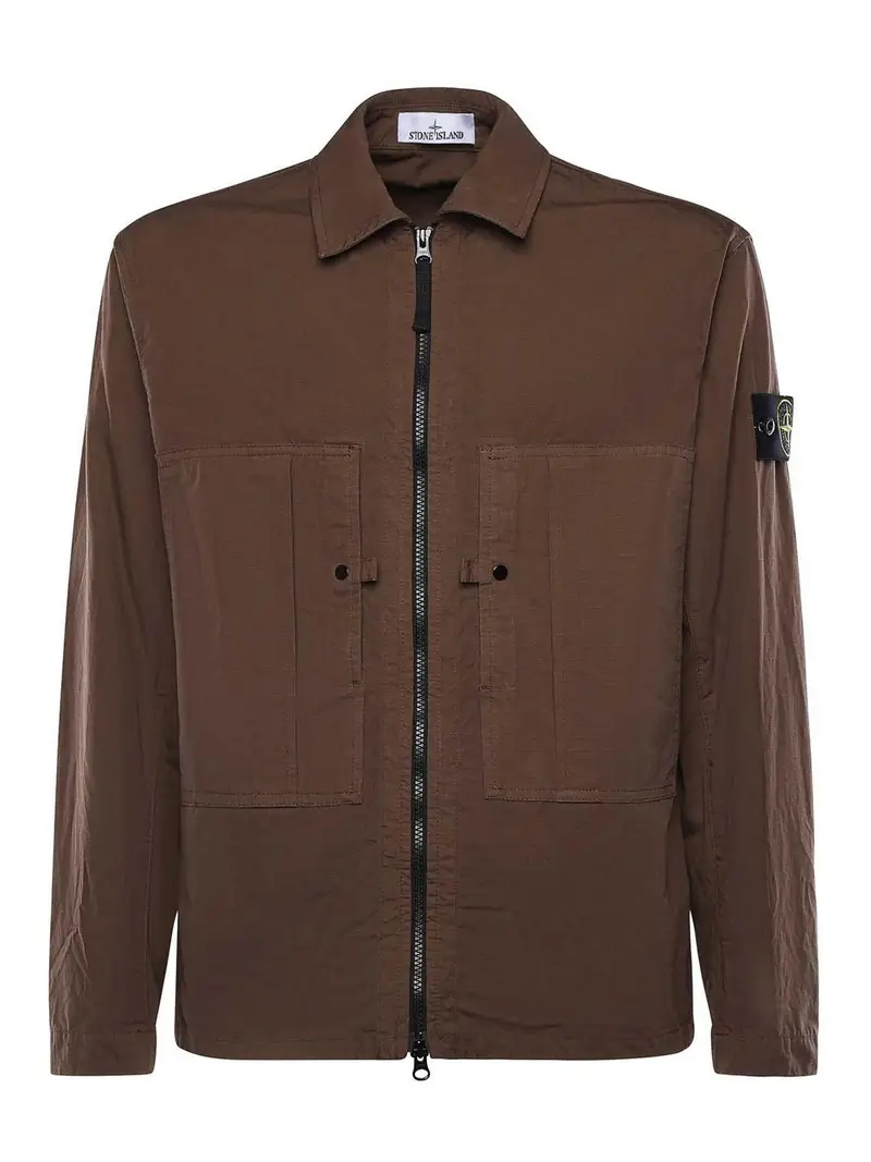 Overshirt in cotone con logo Beige