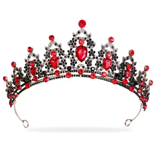 Strass Negro + Rojo Tiara di cristallo per ragazze Sposa donne Fascia corona principessa Accessori per capelli per la