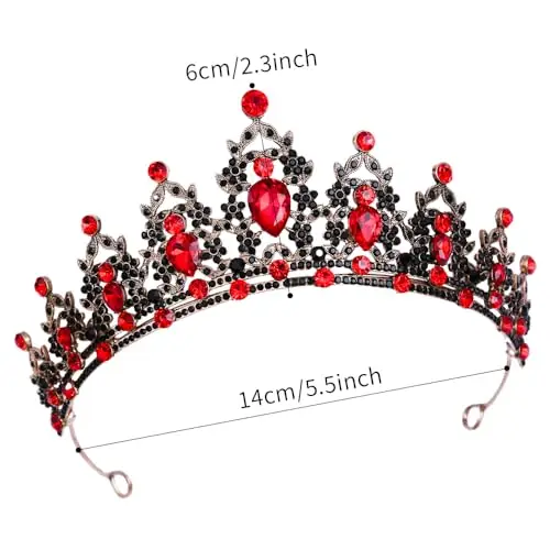 Strass Negro + Rojo Tiara di cristallo per ragazze Sposa donne Fascia corona principessa Accessori per capelli per la miniatura 2