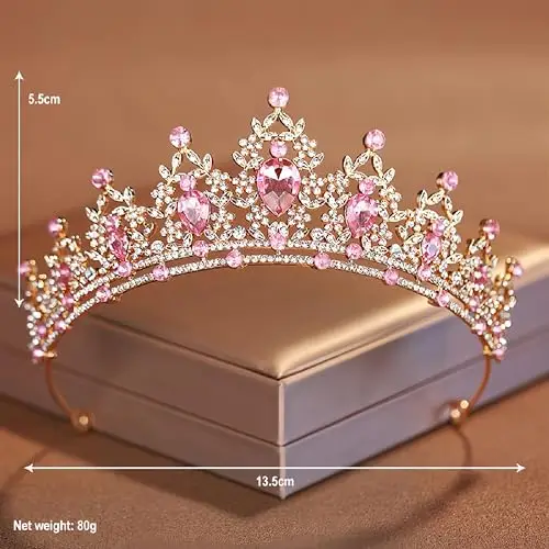 Strass rosa Tiara di cristallo per ragazze Sposa donne Fascia corona principessa Accessori per capelli per la festa di miniatura 2