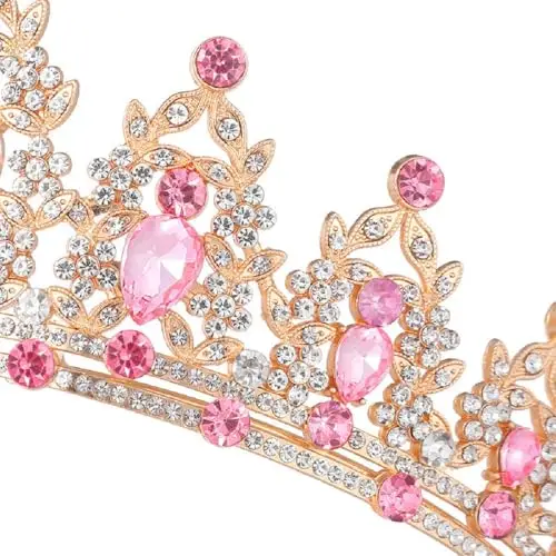 Strass rosa Tiara di cristallo per ragazze Sposa donne Fascia corona principessa Accessori per capelli per la festa di miniatura 3