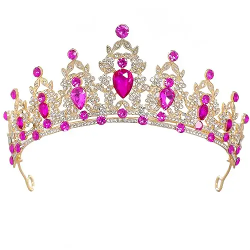 Strass Rosso Rosa Tiara di cristallo per ragazze Sposa donne Fascia corona principessa Accessori per capelli per la