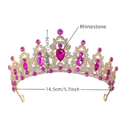Strass Rosso Rosa Tiara di cristallo per ragazze Sposa donne Fascia corona principessa Accessori per capelli per la miniatura 2
