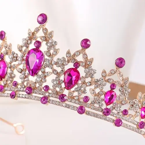 Strass Rosso Rosa Tiara di cristallo per ragazze Sposa donne Fascia corona principessa Accessori per capelli per la miniatura 3
