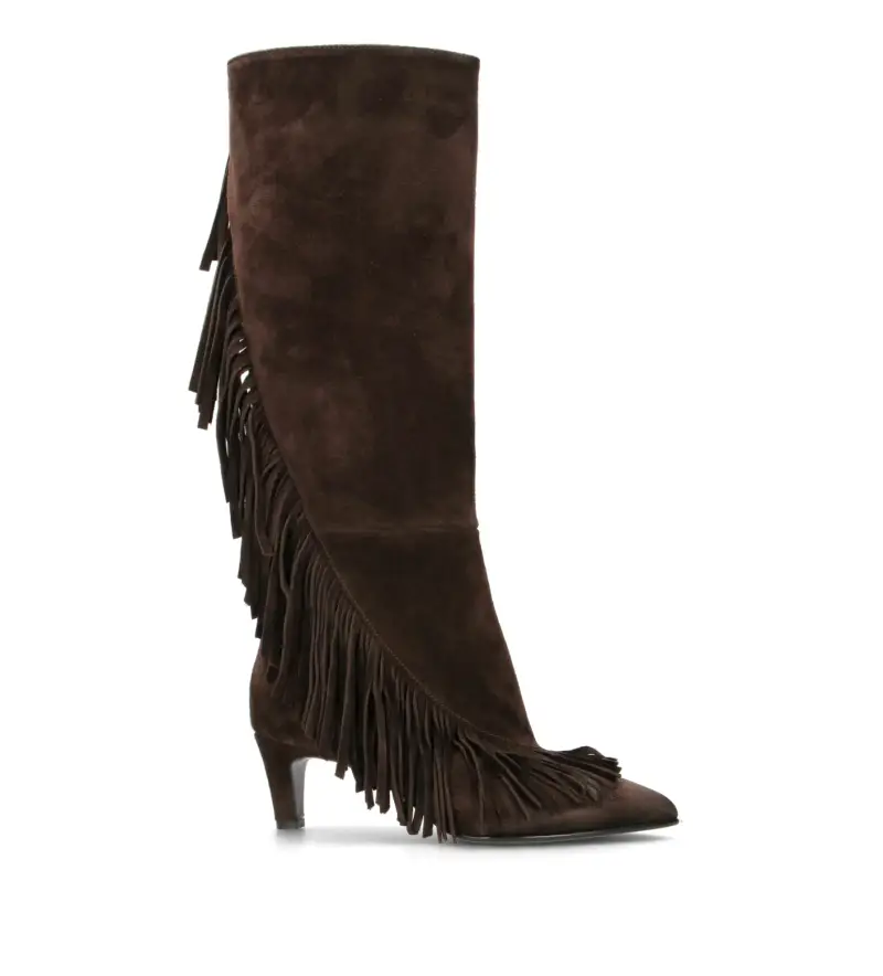 Stivale donna ebano in suede con frange Vario