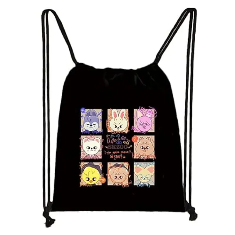 Stray-Kids - Zaino in tela con coulisse, per la scuola, D, Taglia unica