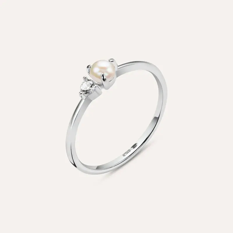 Anello Bilogy Silver Pearls Argento Rodiato Perla sintetica Cubic Zirconia