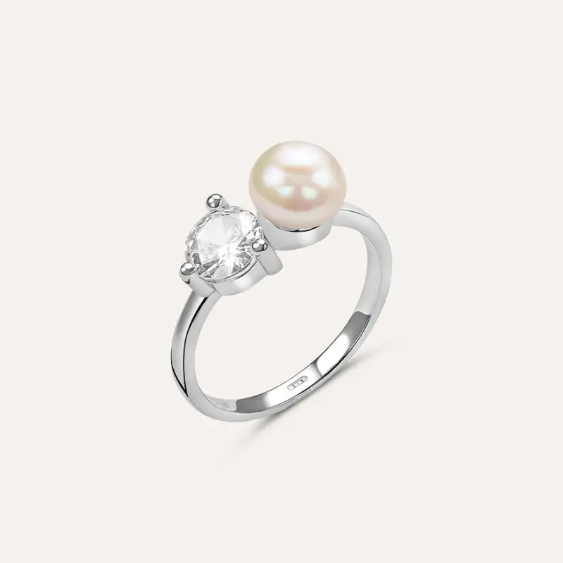 Anello Bilogy Silver Pearls Argento Rodiato Perla sintetica Cubic Zirconia