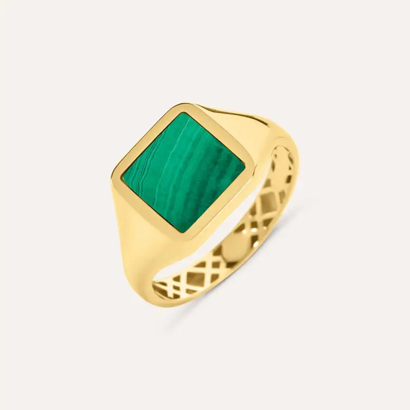 Anello Chevalier L homme Or Oro Giallo Malachite
