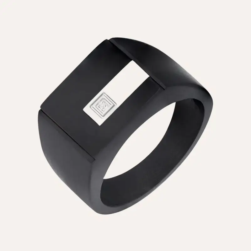 Anello Chevalier Man Code Acciaio Bicolore Bianco / Nero Cristallo