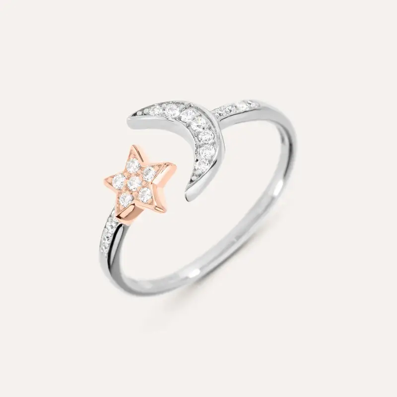Anello Contrarie Silver Moments Argento Bicolore Bianco / Rosa Cubic Zirconia