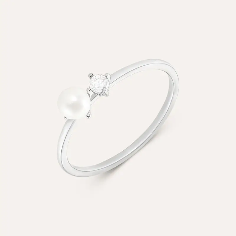 Anello Fantasia Gabrielle Oro Bianco Perla D Acqua Dolce Cubic Zirconia