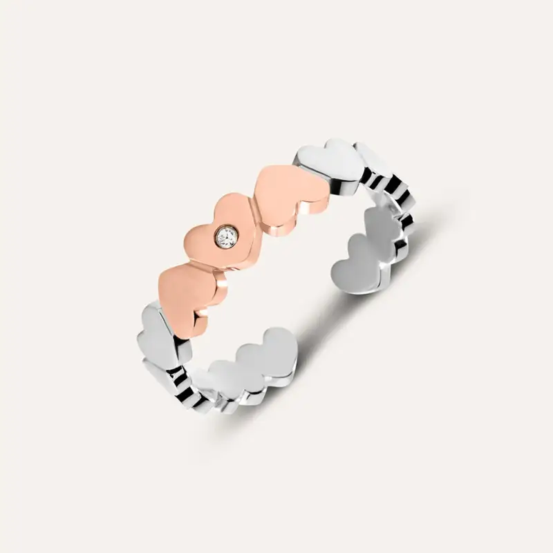 Anello Fantasia Sunrise Acciaio Bicolore Bianco / Rosa Cristallo