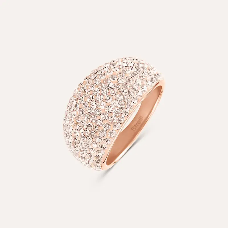 Anello Fascia Aura Acciaio Rosa Cristallo