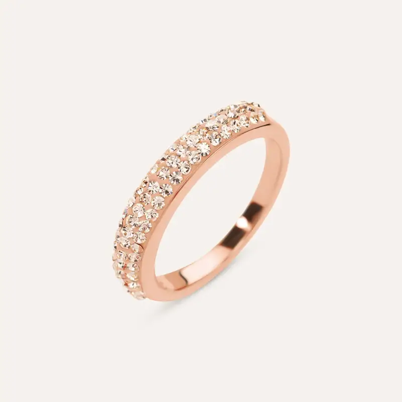 Anello Fascia Aura Acciaio Rosa Cristallo