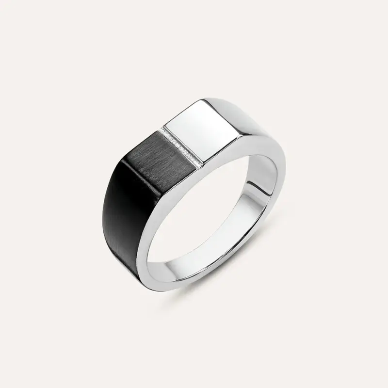 Anello Fascia Man Code Acciaio Bicolore Bianco / Nero