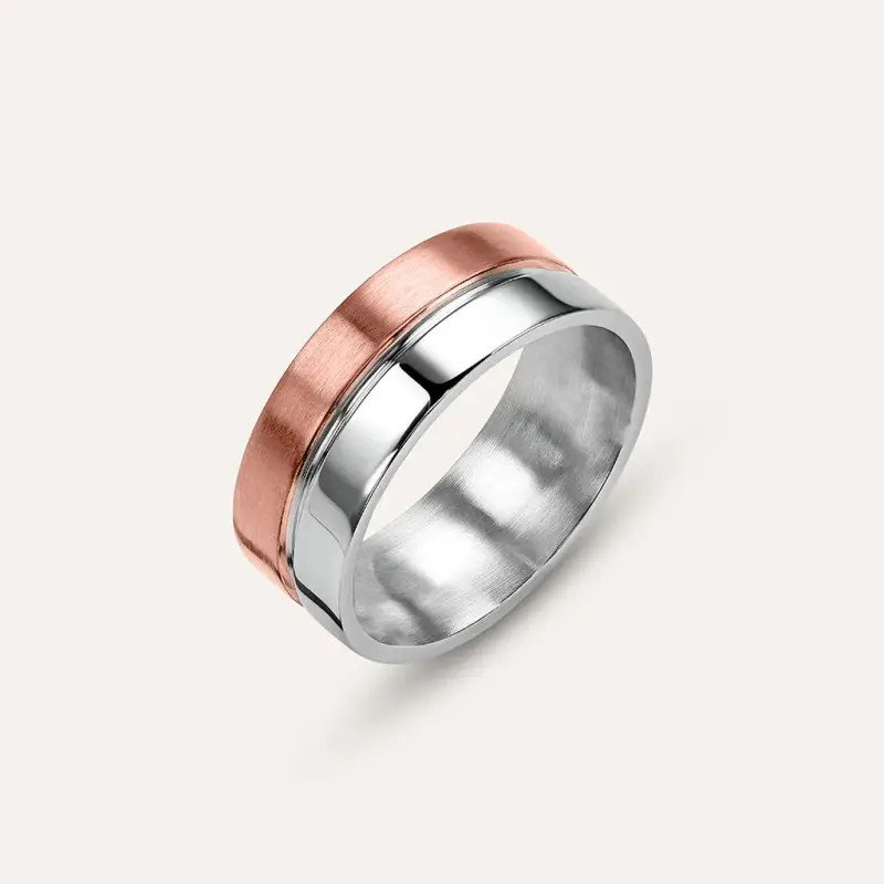 Anello Fascia Man Code Acciaio Bicolore