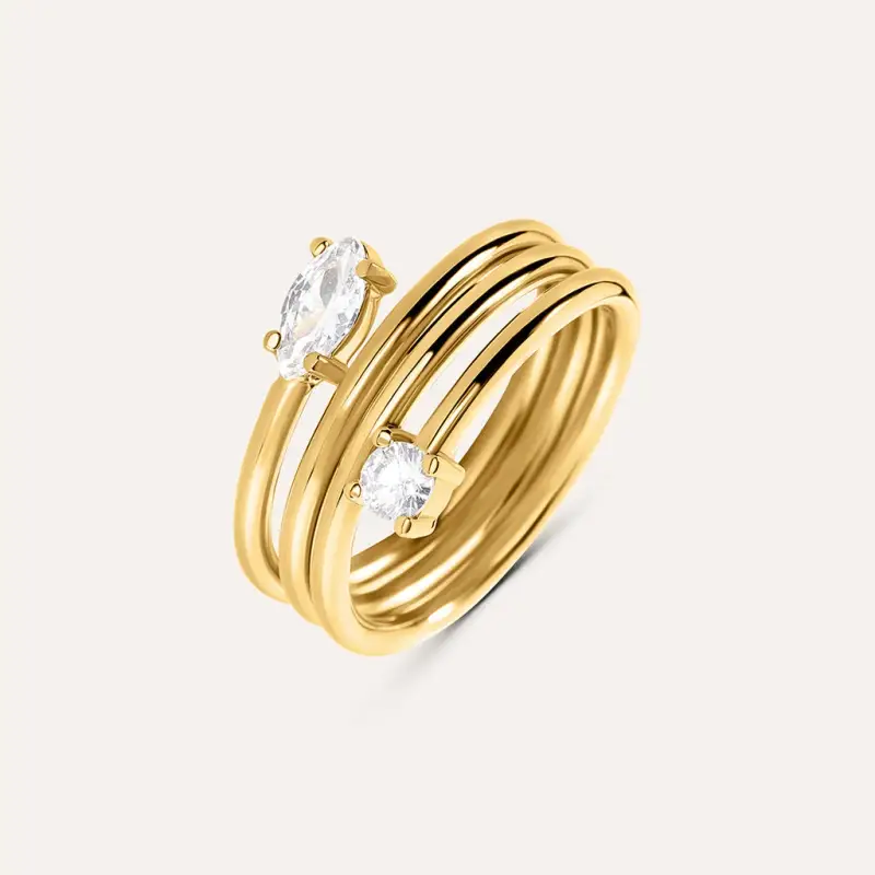 Anello Fascia Radiance Acciaio Dorato Cristallo