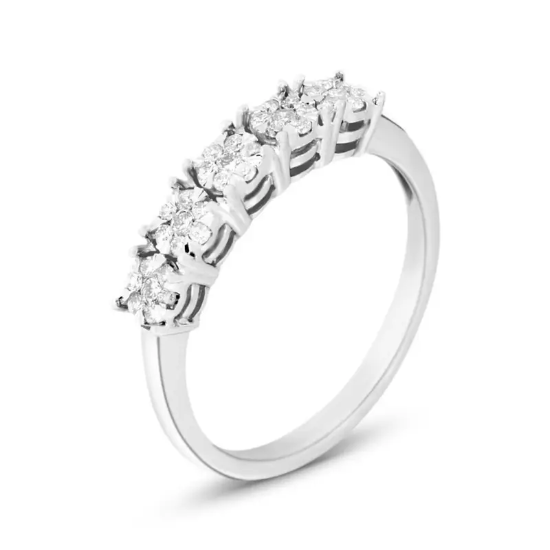 Anello Riviere Petali Oro Bianco Diamante