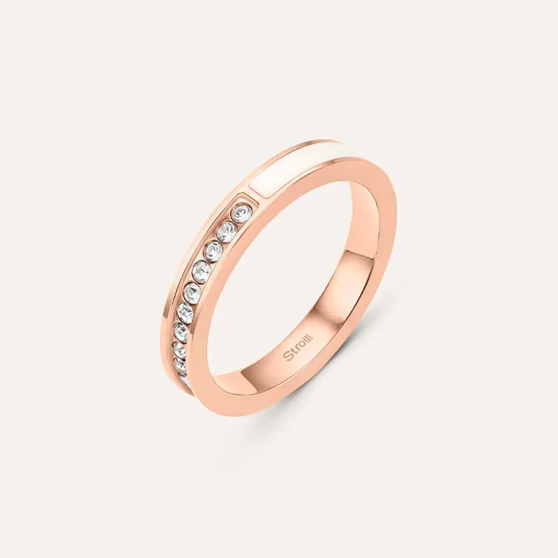 Anello Semi-eternity Lady Sweet Acciaio Rosa Cristallo