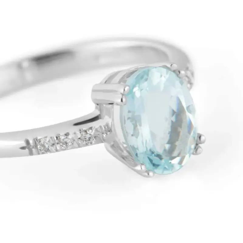 Anello Solitario Acquamarina Oro Bianco Acquamarina Diamante miniatura 2