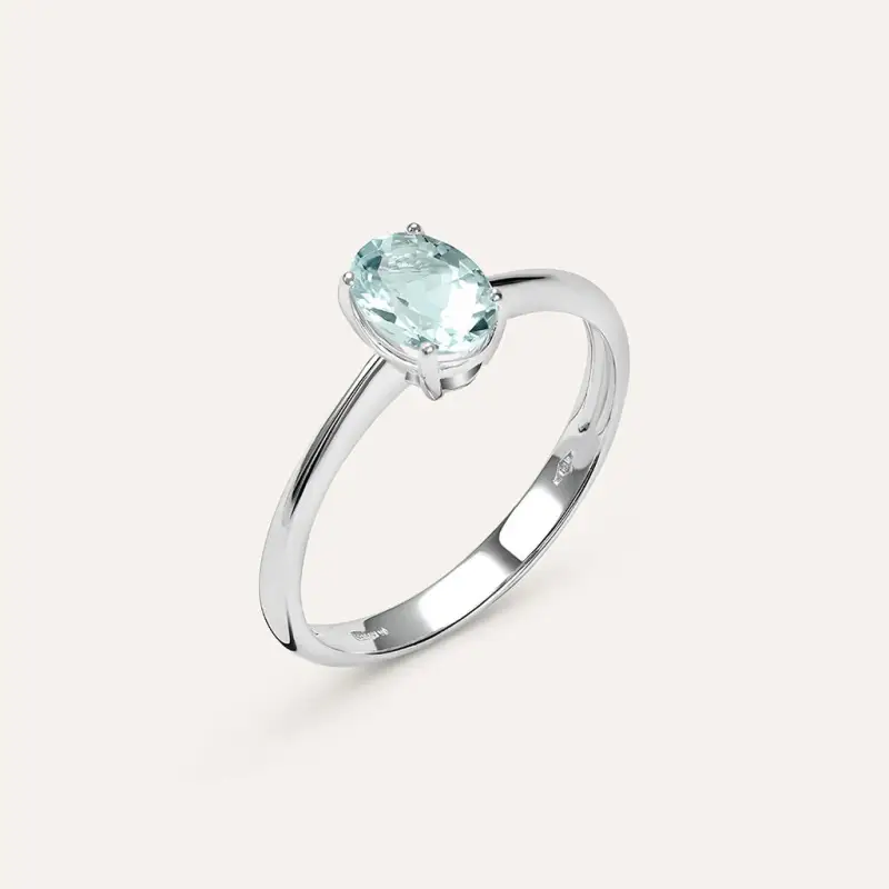Anello Solitario Acquamarina Oro Bianco Acquamarina