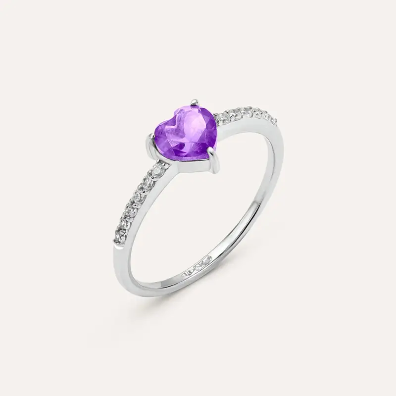 Anello Solitario Amélie Oro Bianco Ametista Cubic Zirconia