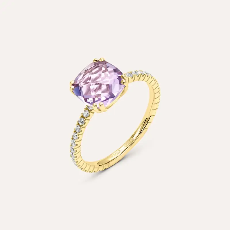 Anello Solitario Amélie Oro Giallo Ametista Cubic Zirconia