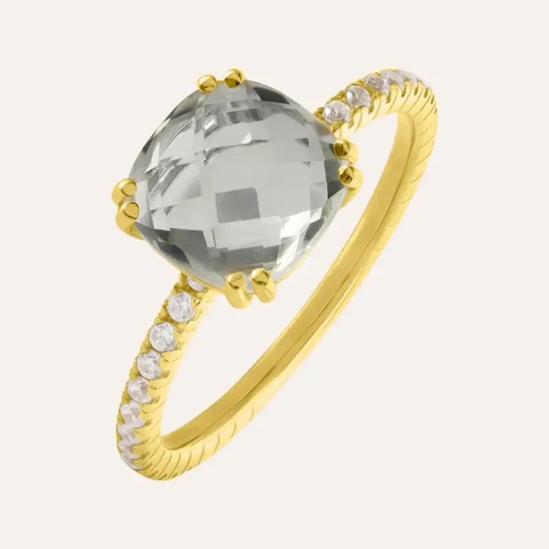 Anello Solitario Amélie Oro Giallo Ametista Cubic Zirconia